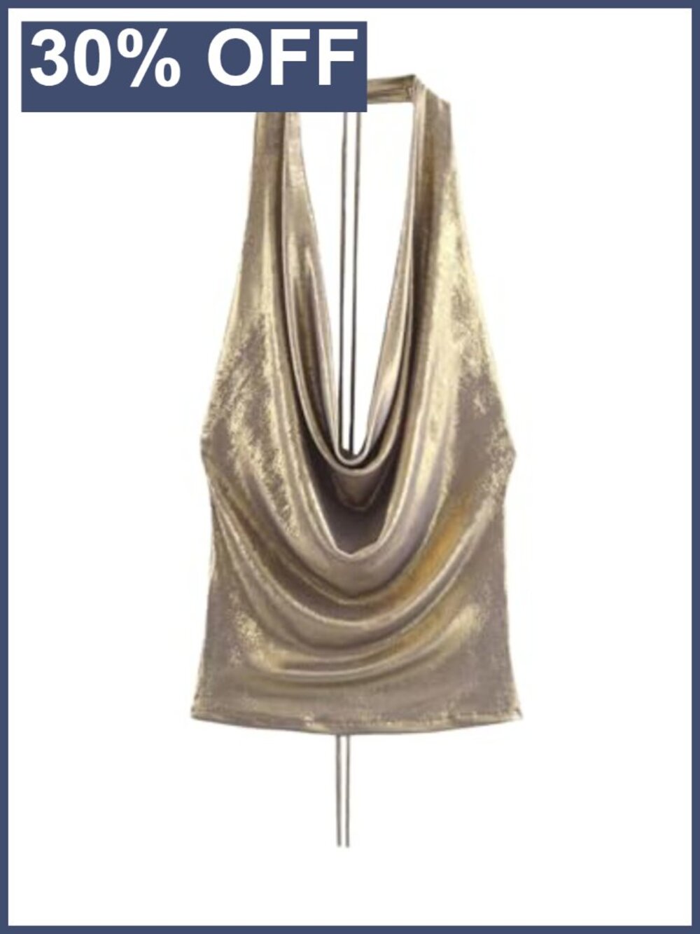 Metallic Cowl Neck Low Cut Backless Halter Top Sleeveless Slim Fit Party